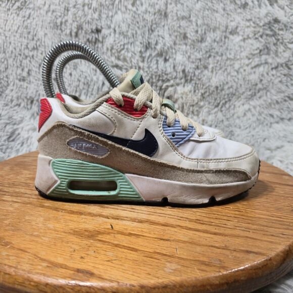 Nike Air Max 90 LTR Kids Size 1Y Leather Low Lace Up White/Multi-Color Sneakers - Picture 12 of 12